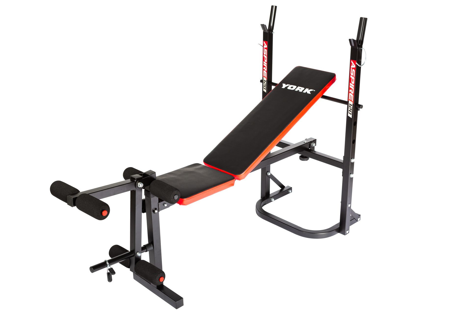 New York YORK Aspire 120 Flat to Incline/Folding Bench with Leg Curl Freeweights & Accessories