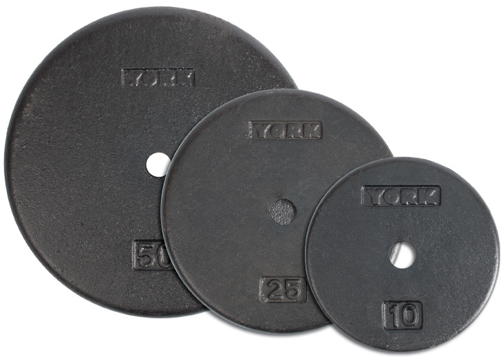 New York 50 lbs. YORK 1 Std Flat Pro Cast Iron Plate - Black Freeweights & Accessories