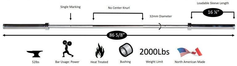 New York 7  North American Chrome Bar 2000 lb Test - 32 mm Freeweights & Accessories