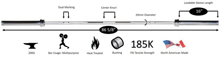 New York 7 USA Power Bar - 1500 lb Test, 29 mm, Satin Chrome Freeweights & Accessories