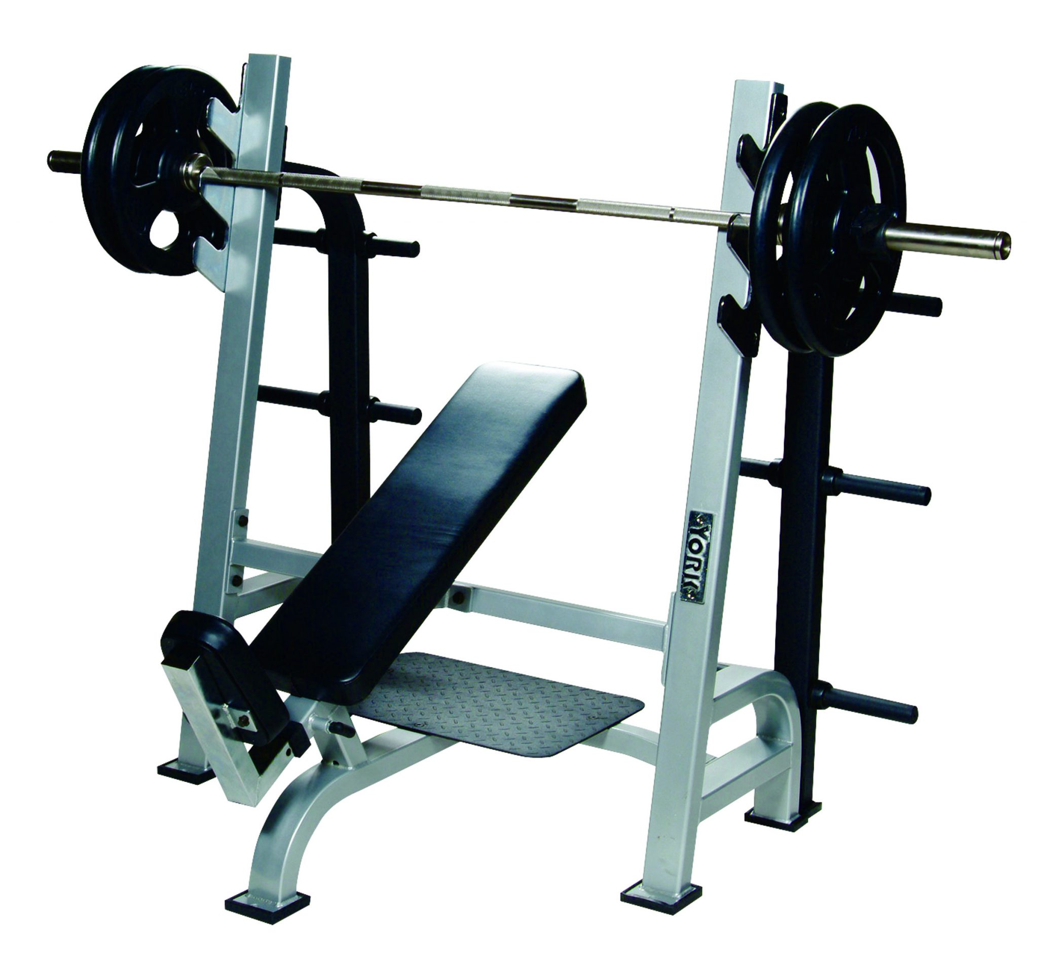 New York ST Olympic Incline Bench w/Gun Racks - Silver Freeweights & Accessories