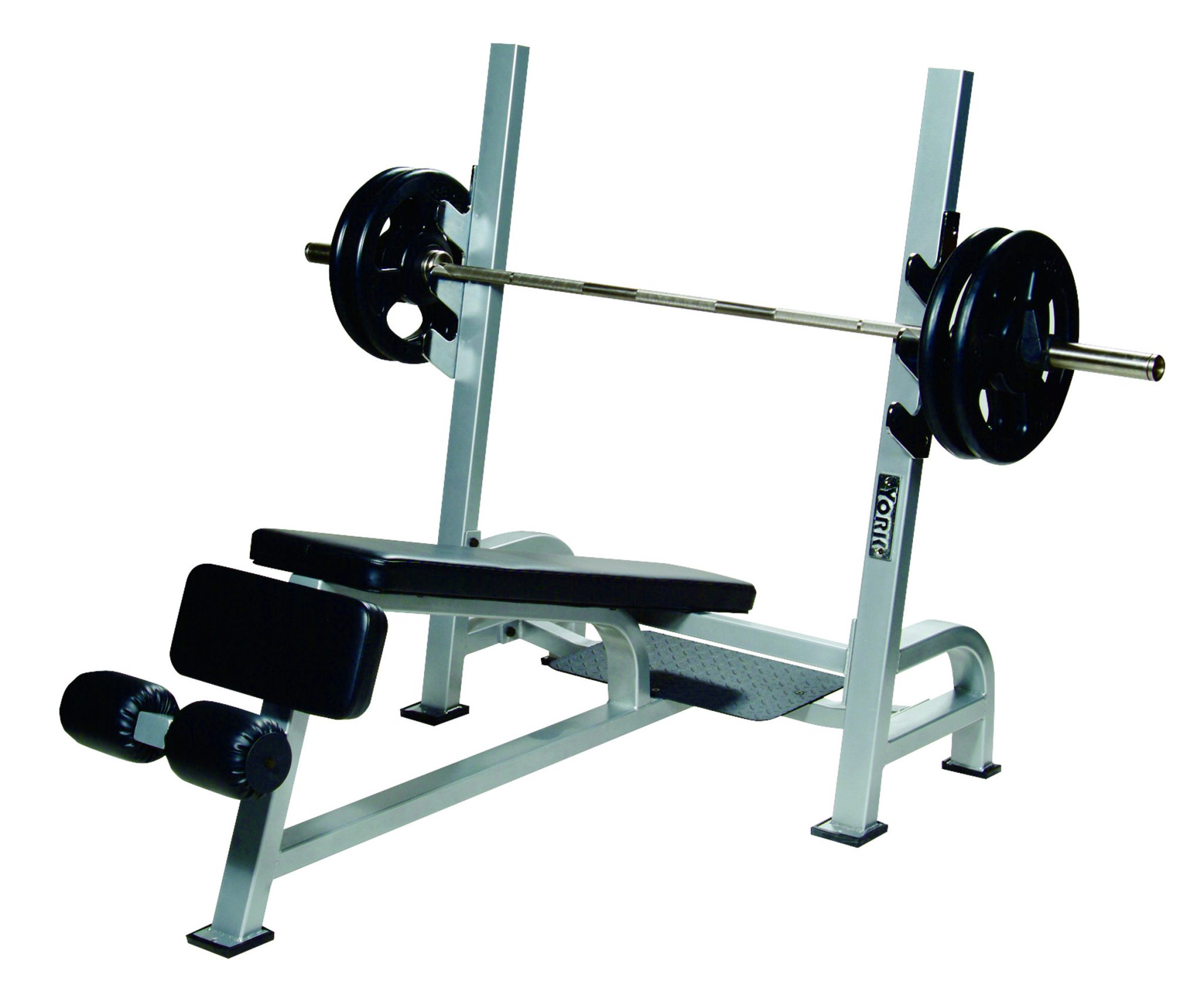 New York ST Olympic Decline Bench w/ Gun Racks - Silver Freeweights & Accessories