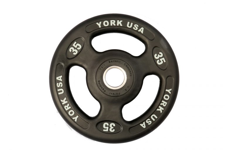 New York ISO-GRIP 35 lb Rubber Encased Steel Composite Olympic Grip Plate - Black Freeweights & Accessories