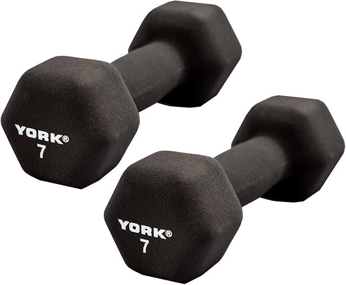 New York York Barbell Neoprene Hexagon Dumbbells with Cast Ergo Handle (7lb, Pack of 2) Freeweights & Accessories