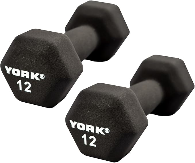 New York York Barbell Neoprene Hexagon Dumbbells with Cast Ergo Handle (12lb, Pack of 2) Freeweights & Accessories